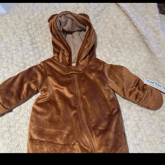 CARTER'S 3 month Bunting Brown Bear One Piece Winter Coat Jacket Snowsuit NEW - Picture 6 of 10